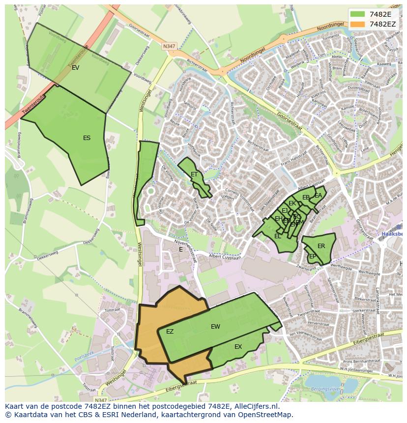 Afbeelding van het postcodegebied 7482 EZ op de kaart.