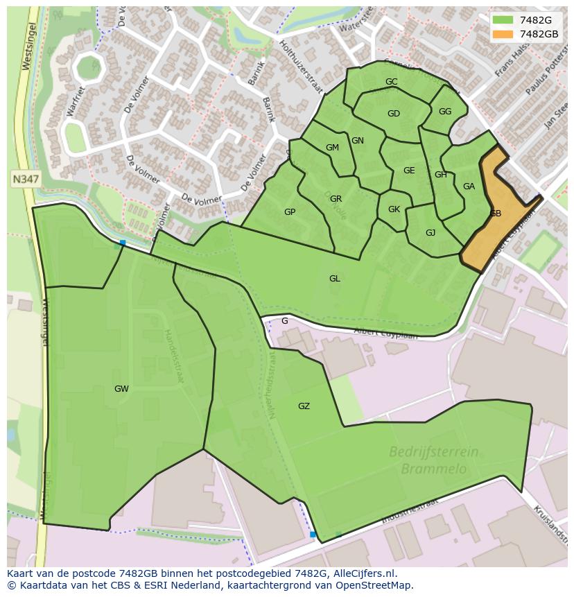 Afbeelding van het postcodegebied 7482 GB op de kaart.