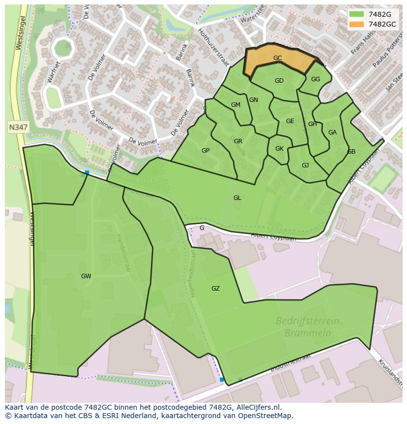 Afbeelding van het postcodegebied 7482 GC op de kaart.