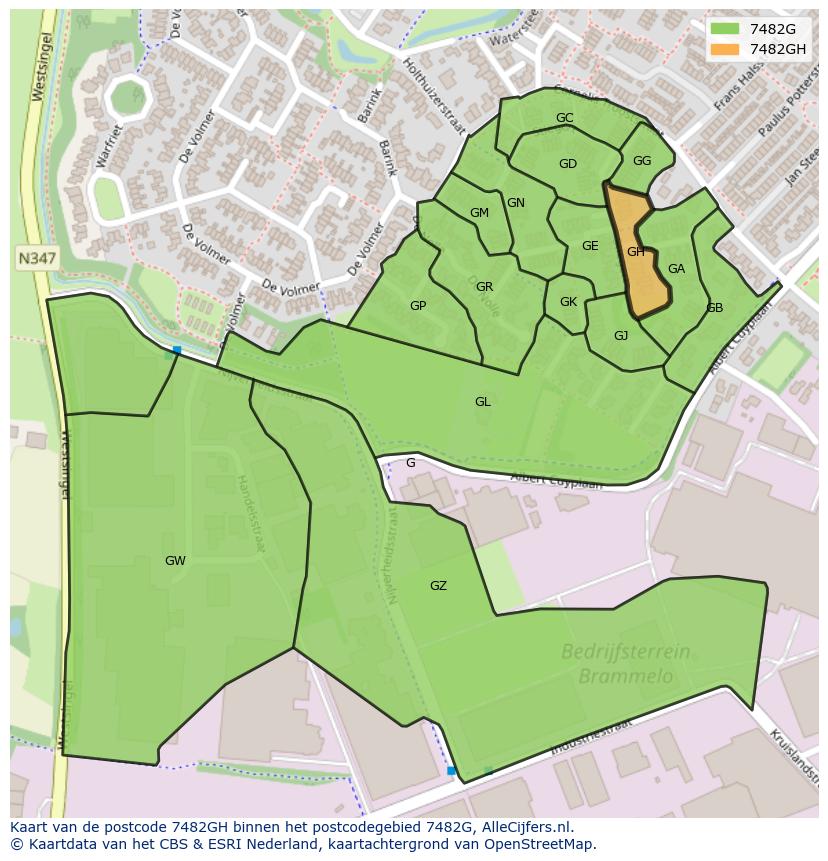 Afbeelding van het postcodegebied 7482 GH op de kaart.