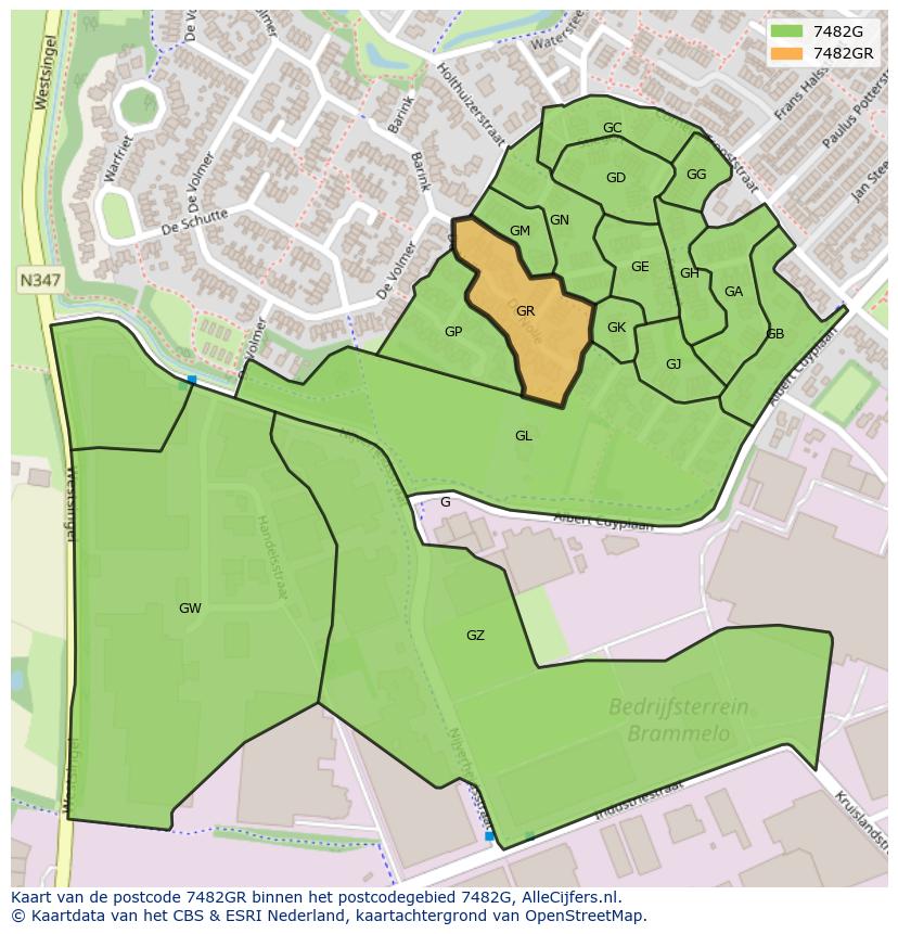 Afbeelding van het postcodegebied 7482 GR op de kaart.