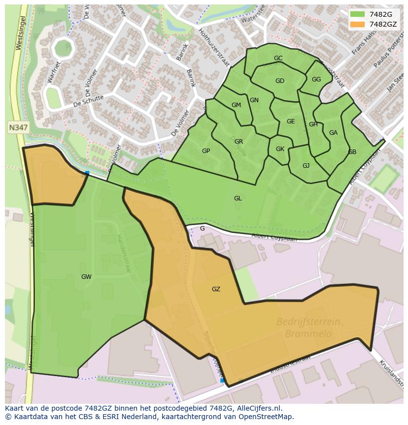 Afbeelding van het postcodegebied 7482 GZ op de kaart.