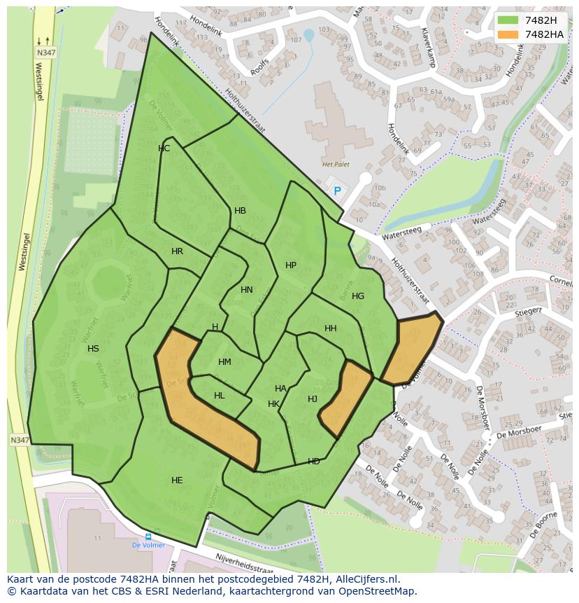 Afbeelding van het postcodegebied 7482 HA op de kaart.