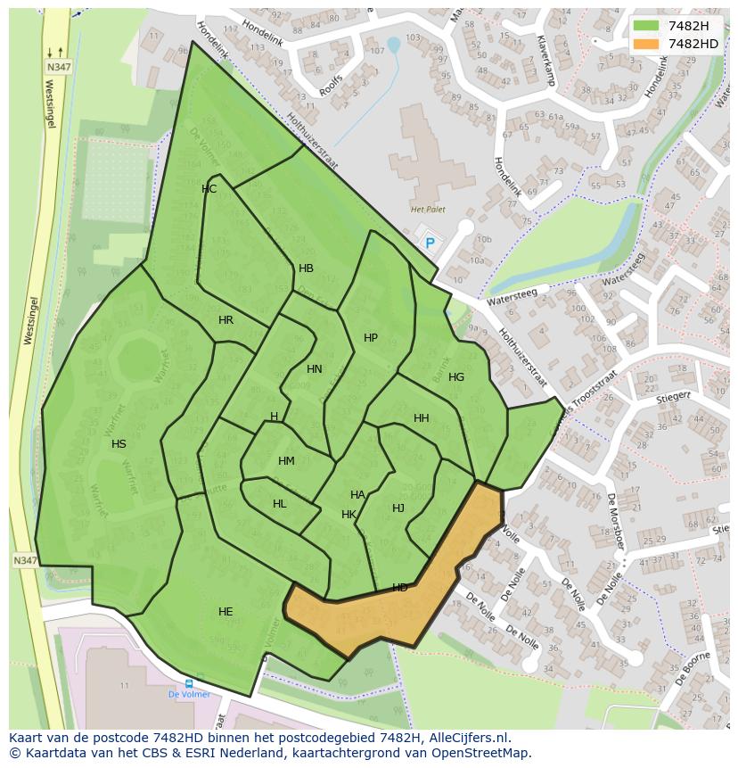 Afbeelding van het postcodegebied 7482 HD op de kaart.