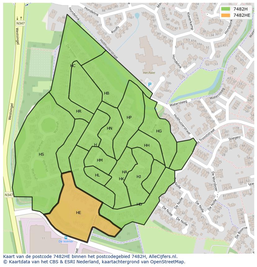 Afbeelding van het postcodegebied 7482 HE op de kaart.