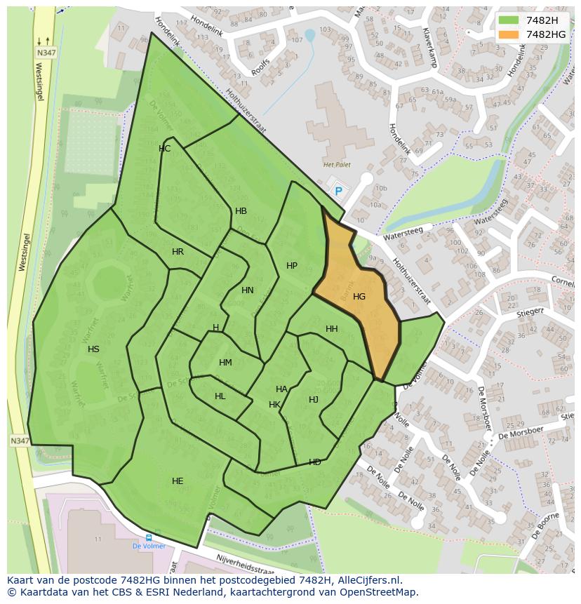 Afbeelding van het postcodegebied 7482 HG op de kaart.