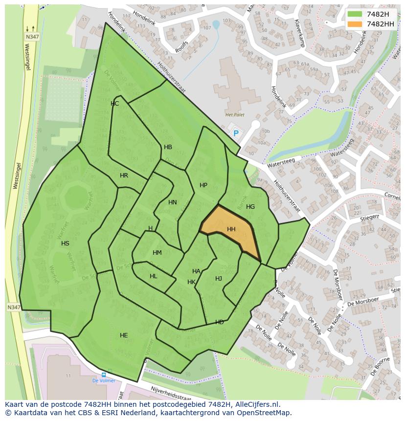 Afbeelding van het postcodegebied 7482 HH op de kaart.