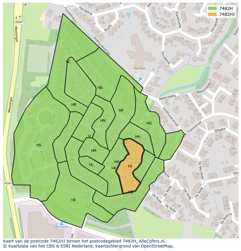 Afbeelding van het postcodegebied 7482 HJ op de kaart.