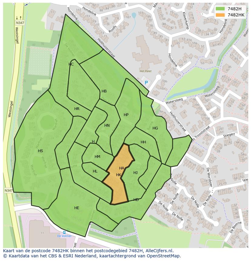 Afbeelding van het postcodegebied 7482 HK op de kaart.
