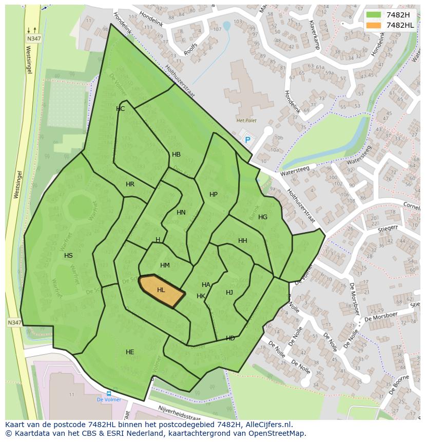 Afbeelding van het postcodegebied 7482 HL op de kaart.