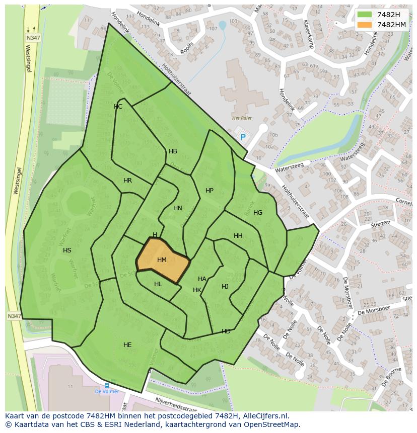 Afbeelding van het postcodegebied 7482 HM op de kaart.