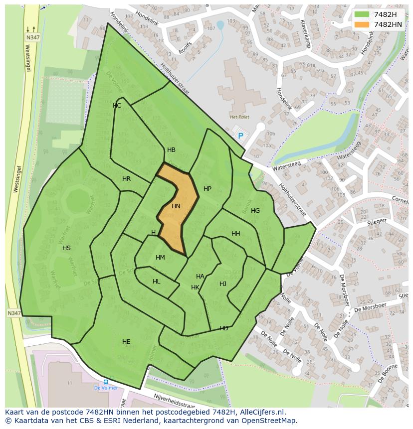 Afbeelding van het postcodegebied 7482 HN op de kaart.