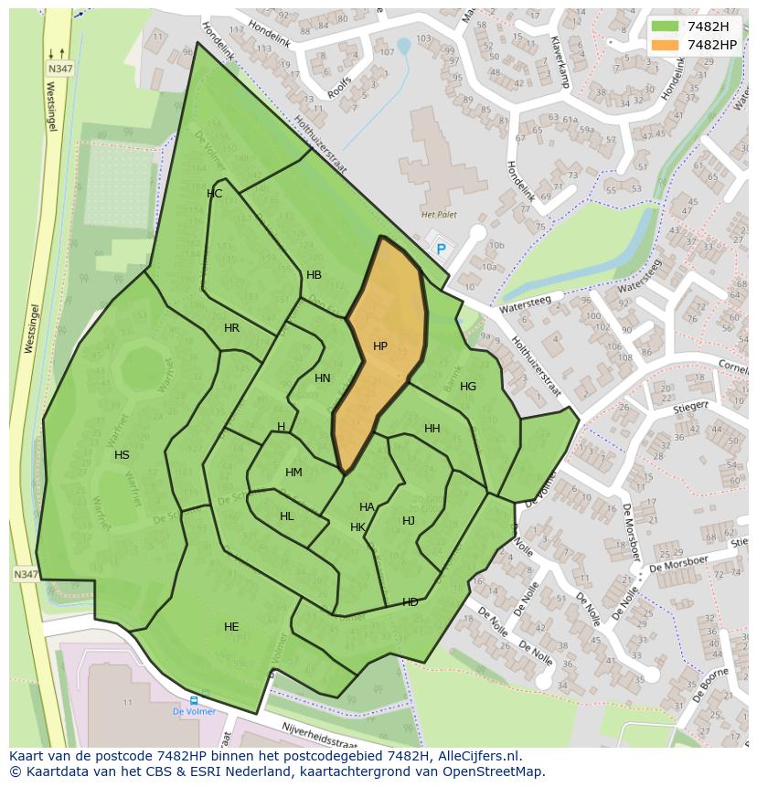 Afbeelding van het postcodegebied 7482 HP op de kaart.