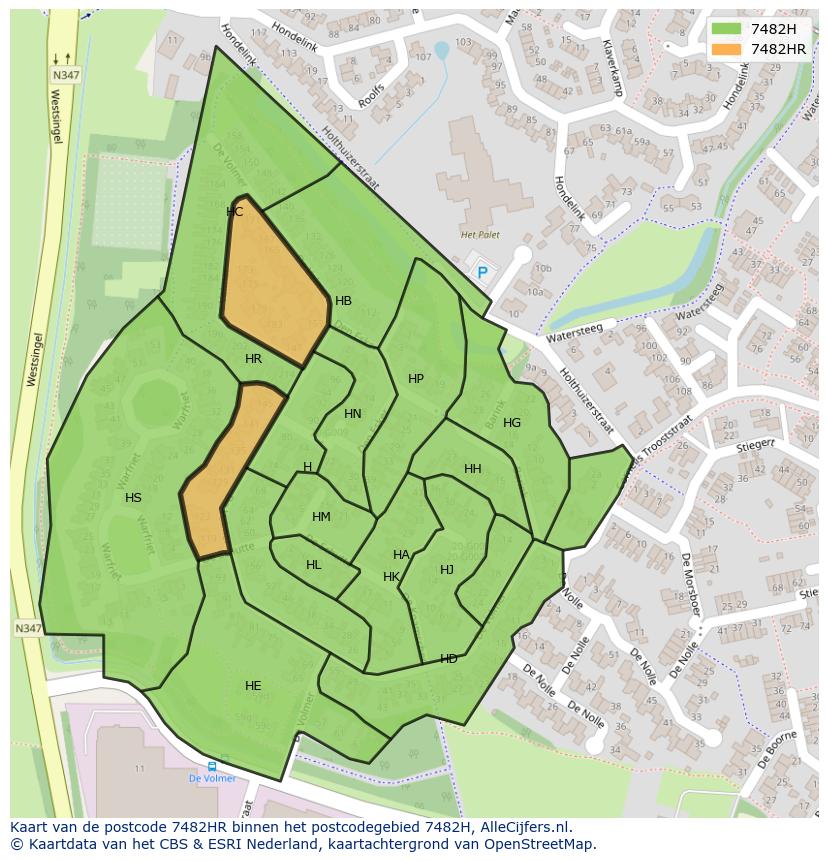 Afbeelding van het postcodegebied 7482 HR op de kaart.
