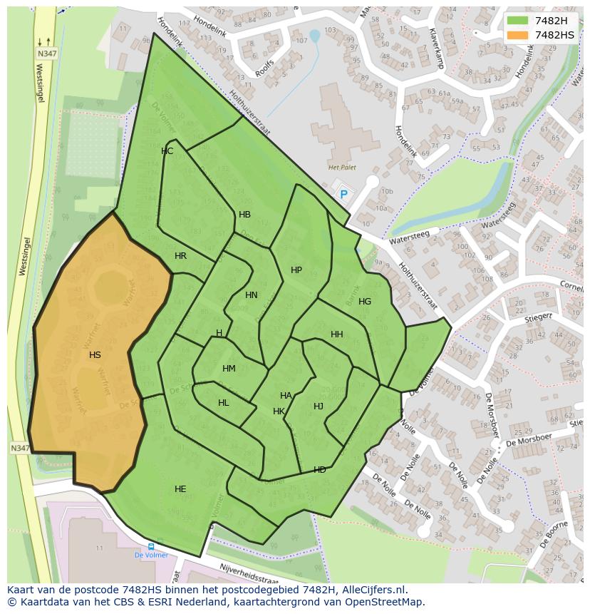 Afbeelding van het postcodegebied 7482 HS op de kaart.