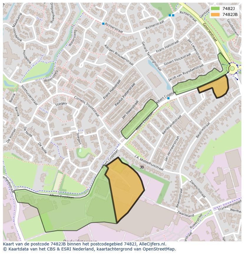 Afbeelding van het postcodegebied 7482 JB op de kaart.
