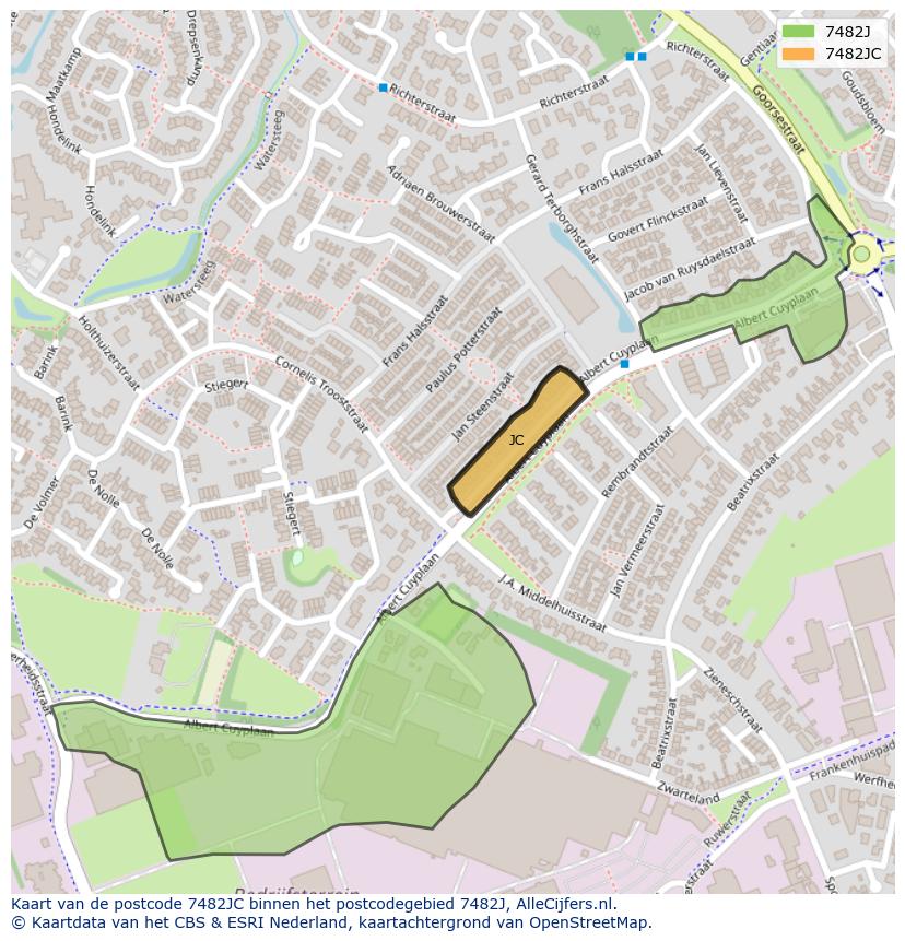 Afbeelding van het postcodegebied 7482 JC op de kaart.