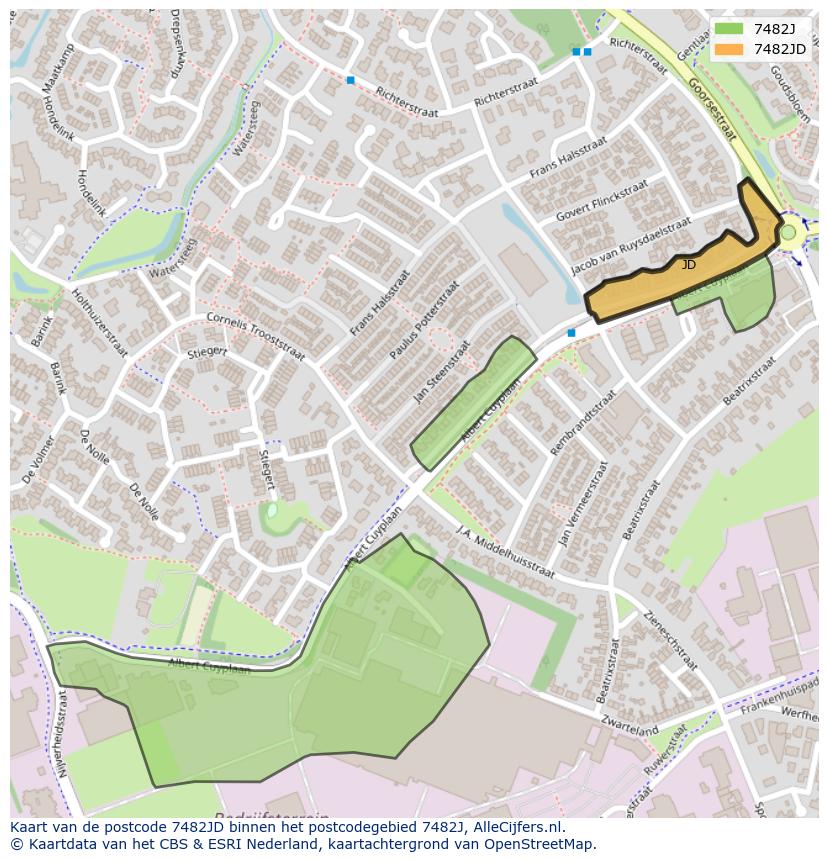 Afbeelding van het postcodegebied 7482 JD op de kaart.
