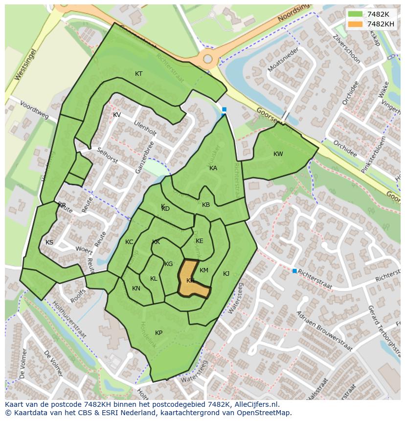 Afbeelding van het postcodegebied 7482 KH op de kaart.