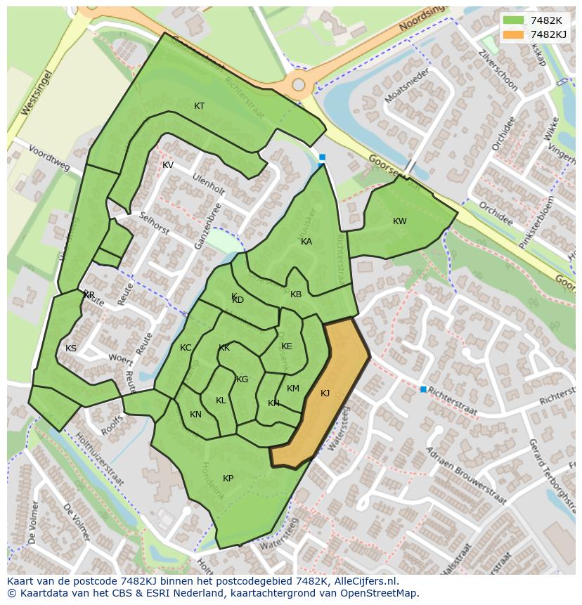 Afbeelding van het postcodegebied 7482 KJ op de kaart.