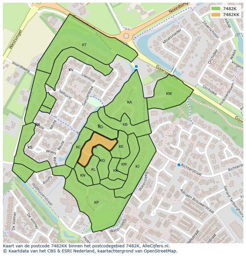 Afbeelding van het postcodegebied 7482 KK op de kaart.