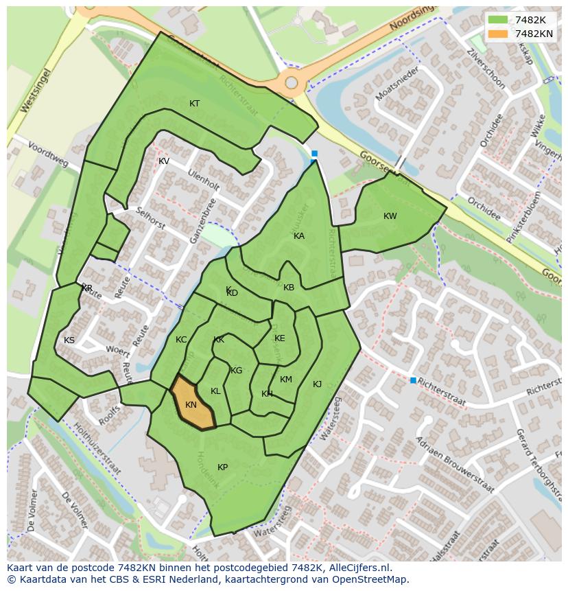 Afbeelding van het postcodegebied 7482 KN op de kaart.