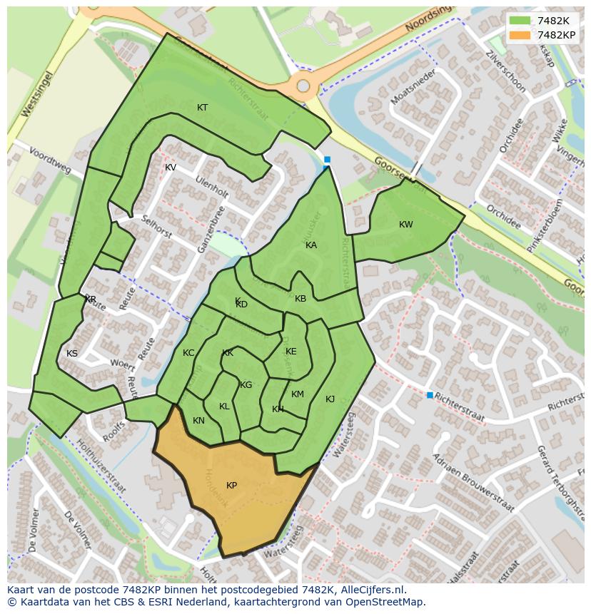 Afbeelding van het postcodegebied 7482 KP op de kaart.