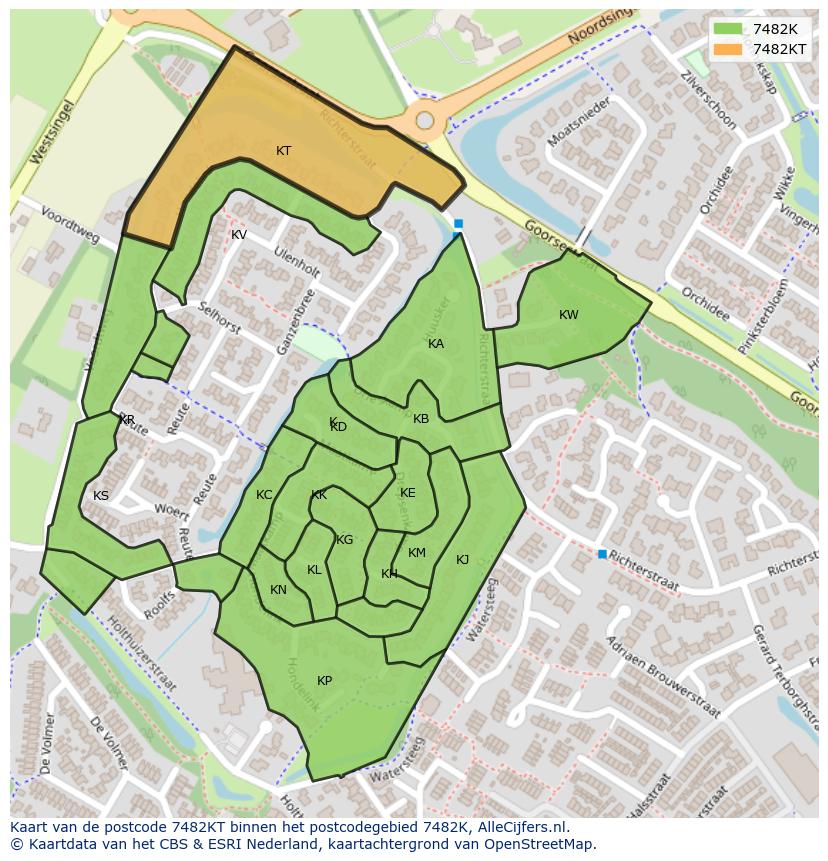 Afbeelding van het postcodegebied 7482 KT op de kaart.