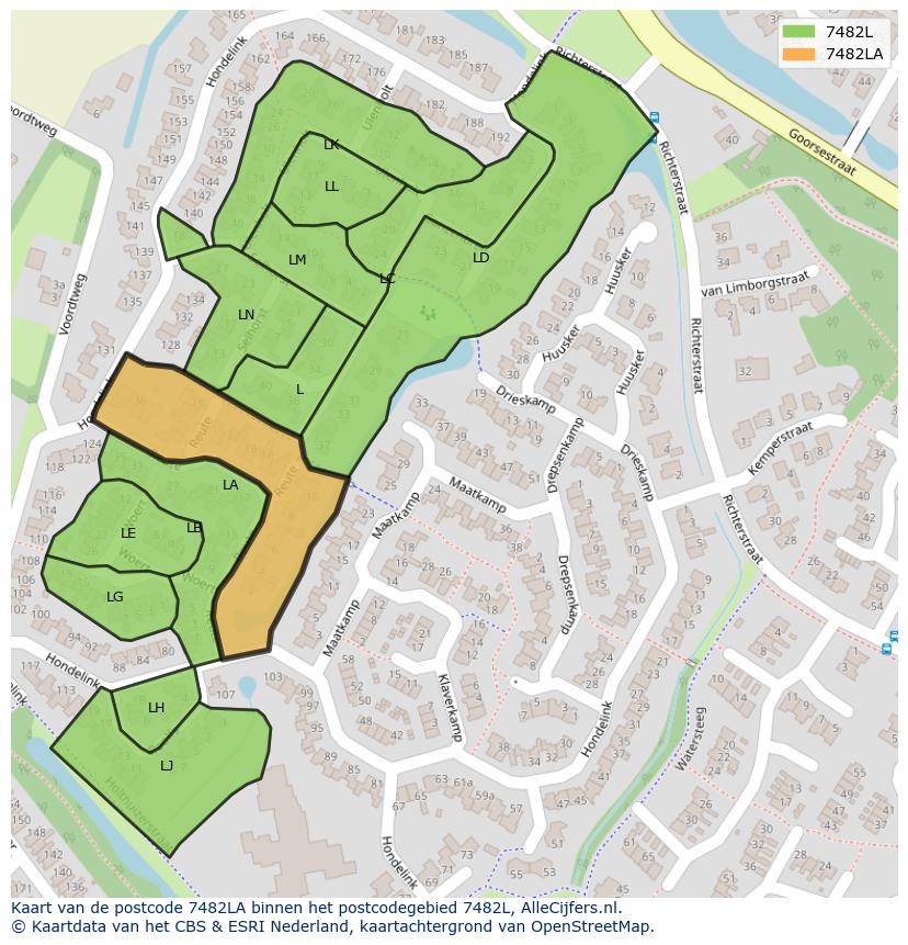 Afbeelding van het postcodegebied 7482 LA op de kaart.