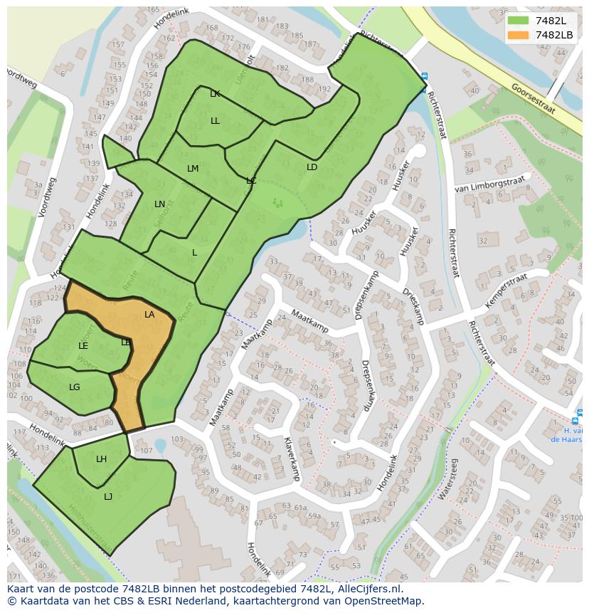 Afbeelding van het postcodegebied 7482 LB op de kaart.