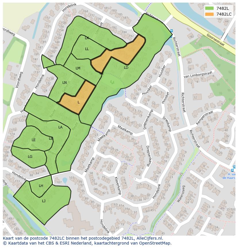 Afbeelding van het postcodegebied 7482 LC op de kaart.
