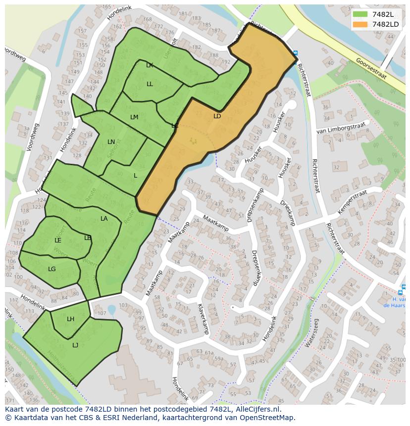 Afbeelding van het postcodegebied 7482 LD op de kaart.