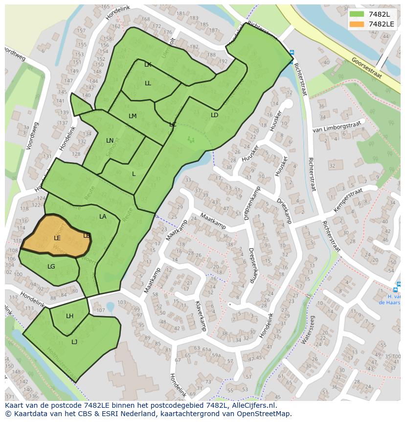 Afbeelding van het postcodegebied 7482 LE op de kaart.