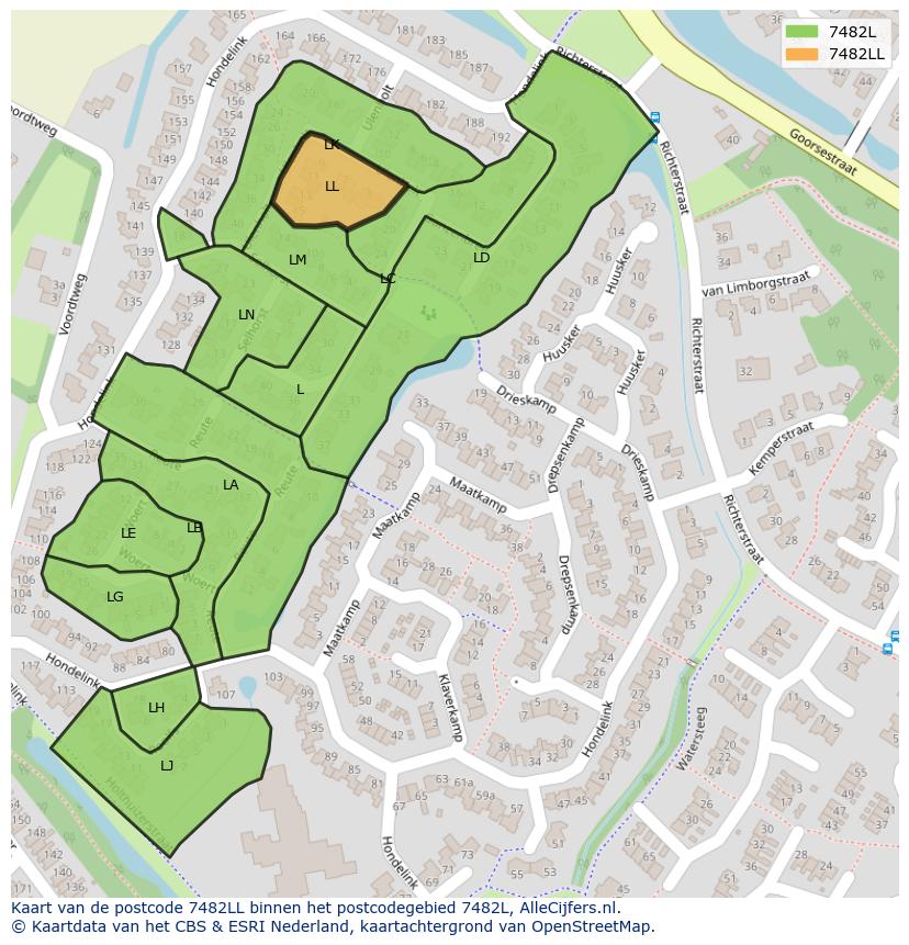 Afbeelding van het postcodegebied 7482 LL op de kaart.