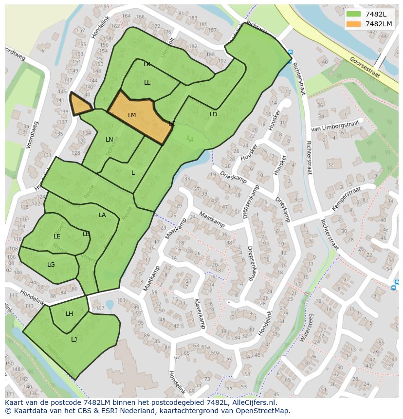 Afbeelding van het postcodegebied 7482 LM op de kaart.
