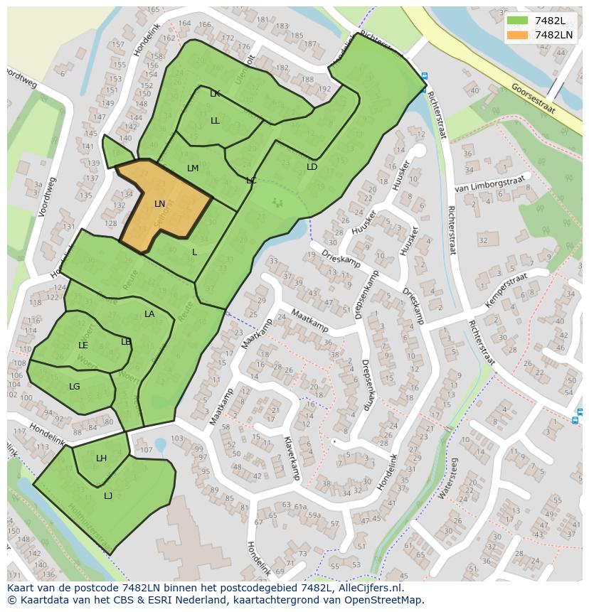 Afbeelding van het postcodegebied 7482 LN op de kaart.