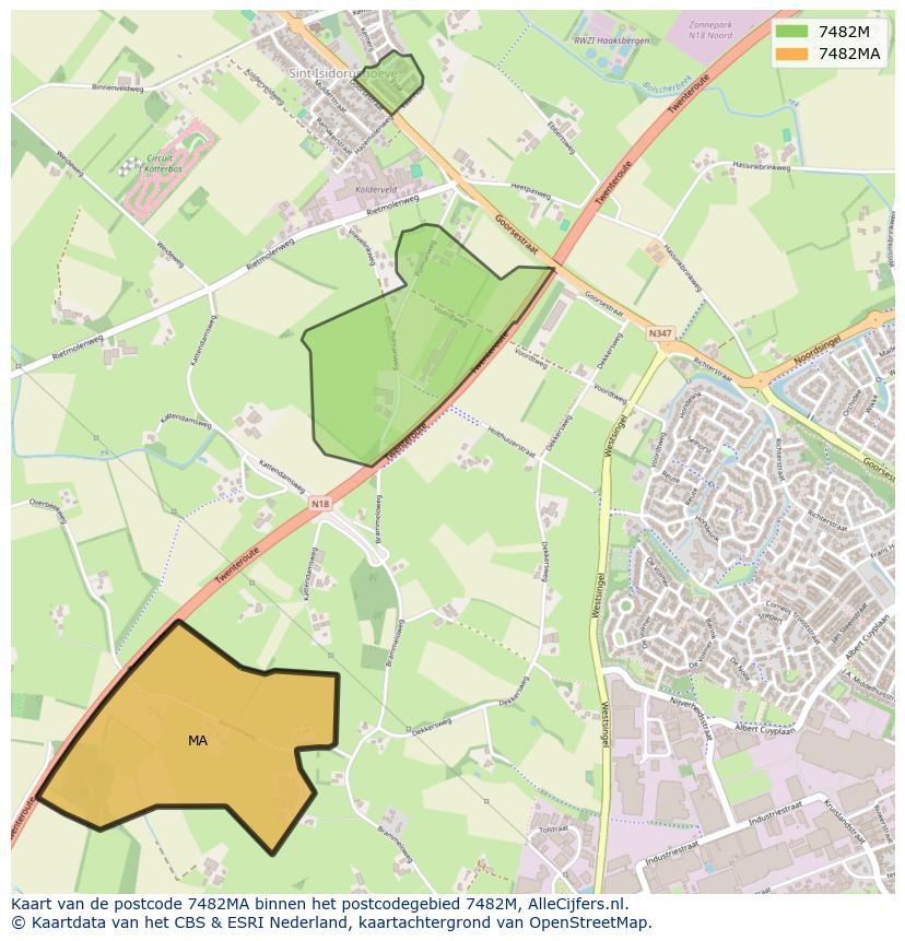 Afbeelding van het postcodegebied 7482 MA op de kaart.
