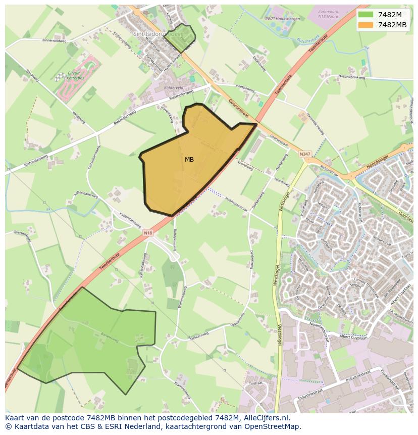Afbeelding van het postcodegebied 7482 MB op de kaart.