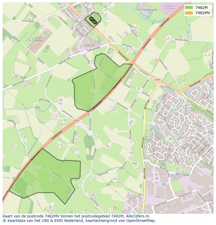 Afbeelding van het postcodegebied 7482 MV op de kaart.