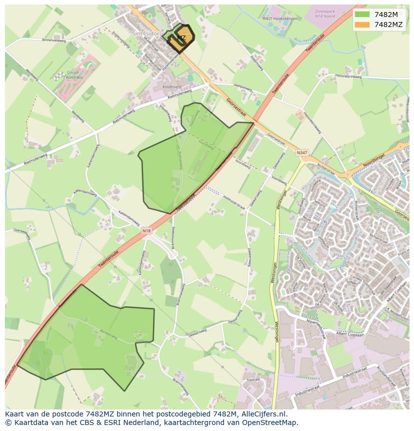 Afbeelding van het postcodegebied 7482 MZ op de kaart.