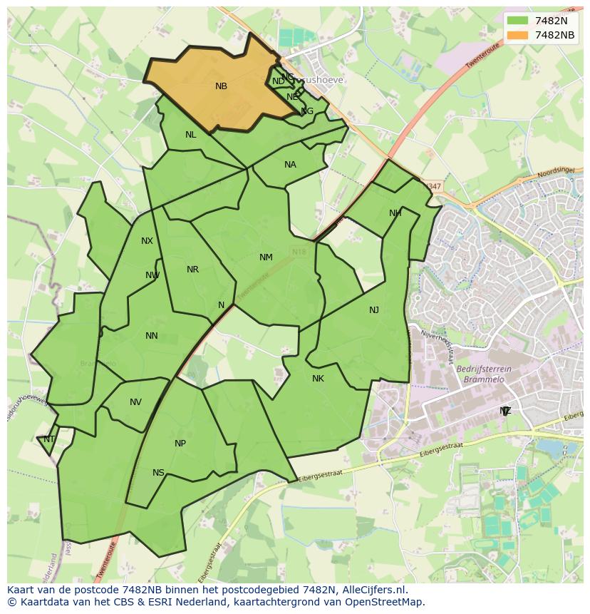 Afbeelding van het postcodegebied 7482 NB op de kaart.