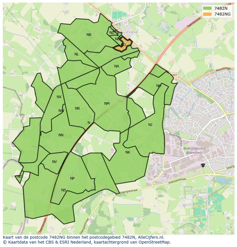 Afbeelding van het postcodegebied 7482 NG op de kaart.