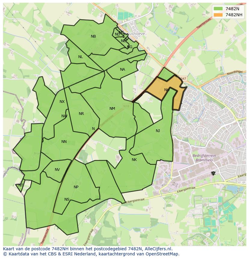 Afbeelding van het postcodegebied 7482 NH op de kaart.