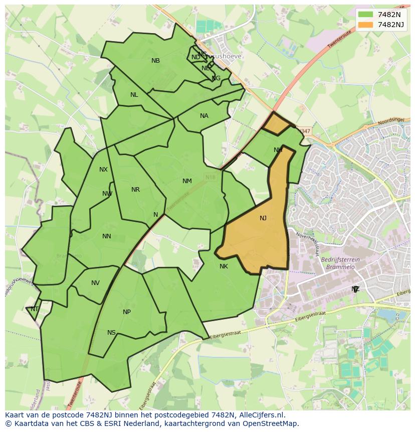 Afbeelding van het postcodegebied 7482 NJ op de kaart.
