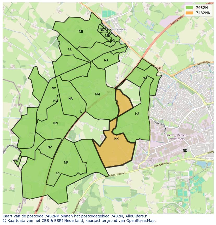 Afbeelding van het postcodegebied 7482 NK op de kaart.