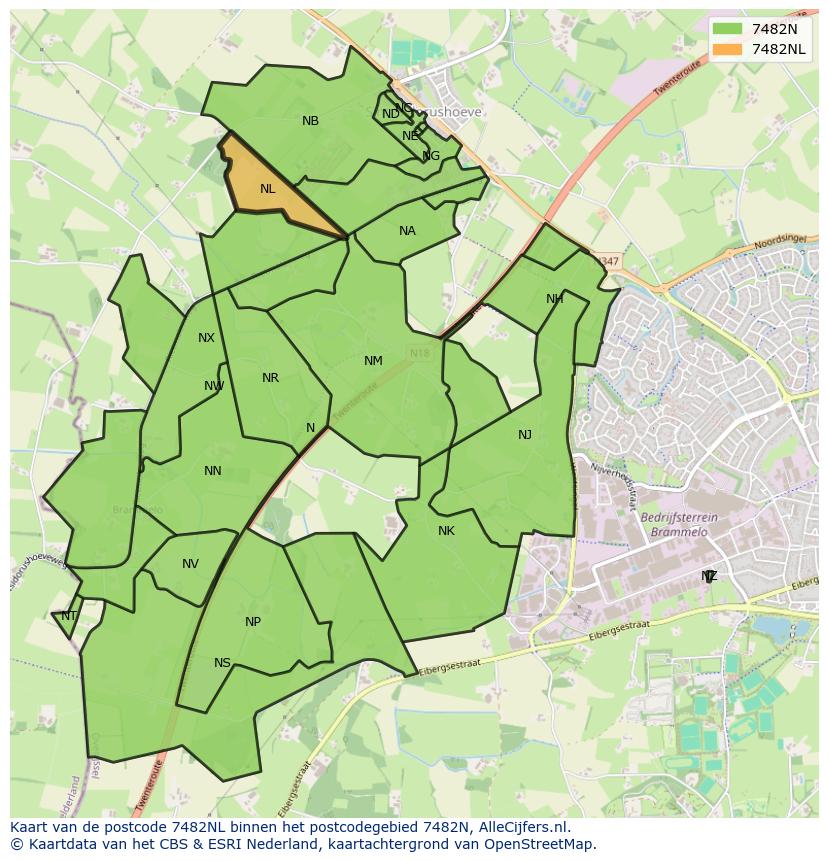 Afbeelding van het postcodegebied 7482 NL op de kaart.