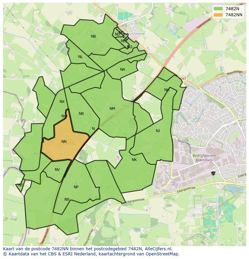 Afbeelding van het postcodegebied 7482 NN op de kaart.