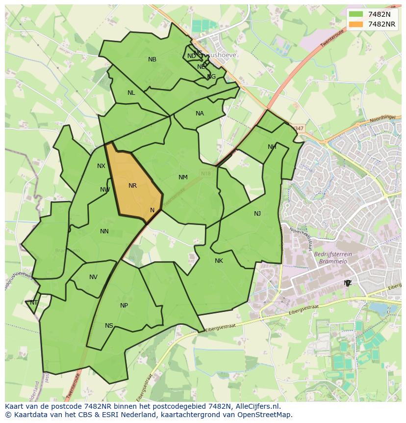 Afbeelding van het postcodegebied 7482 NR op de kaart.