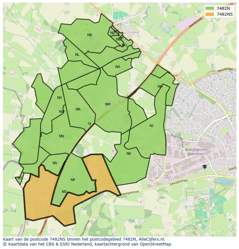Afbeelding van het postcodegebied 7482 NS op de kaart.