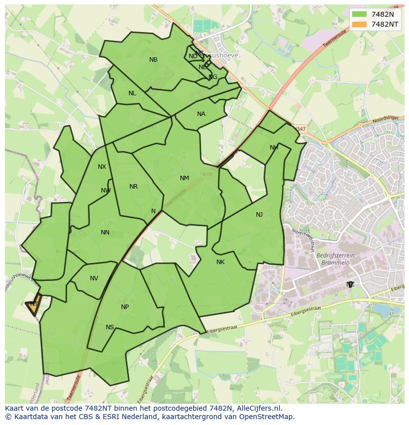 Afbeelding van het postcodegebied 7482 NT op de kaart.